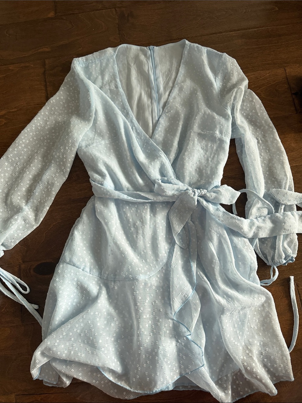 Light Blue Wrap Dress for Girls - Soft Ruffle Detail